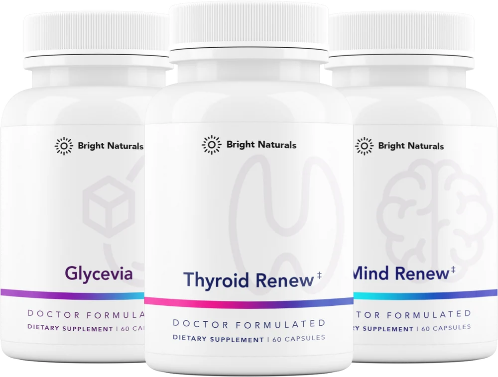 Bright Naturals Thyroid Renew, Mind Renew and Glycevia supplements